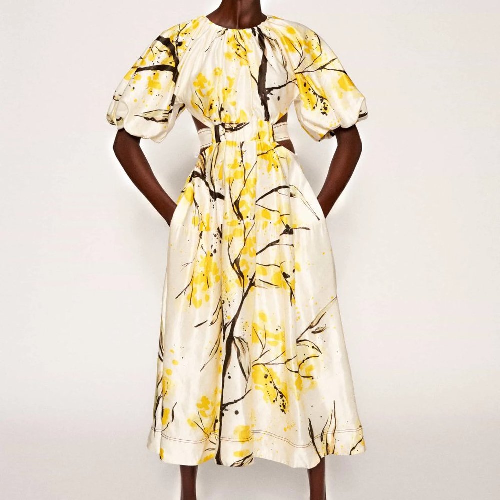 Aje Mimosa Floral Print Linen Blend Satin Dress Australian Size 10/ US 6-8 - Picture 1 of 11